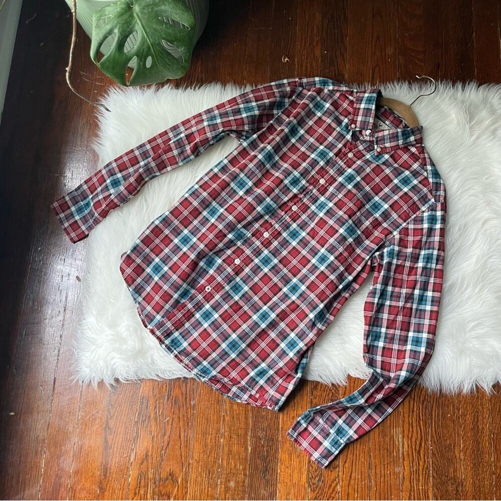 American Eagle Button Up Shirt Burgundy & Blue Size Small Seriously Soft Small